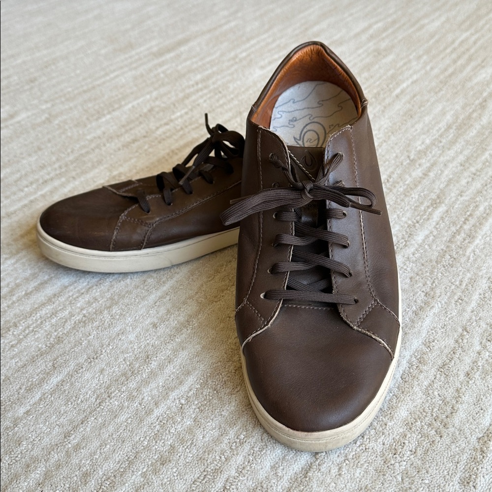 EUC OLUKAI Kahu Pahaha Leather Sneakers Drop-In Heel Espresso Size 11.5